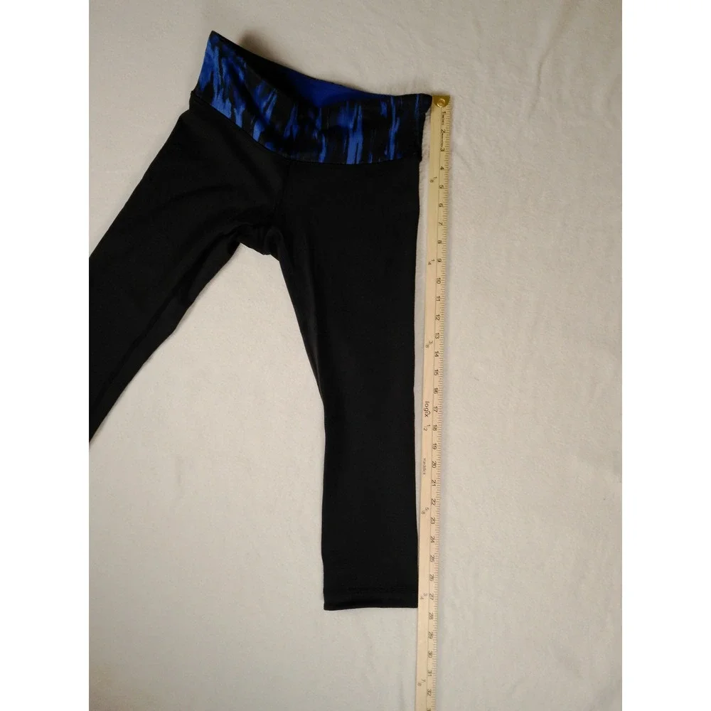 Lululemon Athletica‎ Black Blue Tie Dye Waistband Capris Leggings Women's Size 6